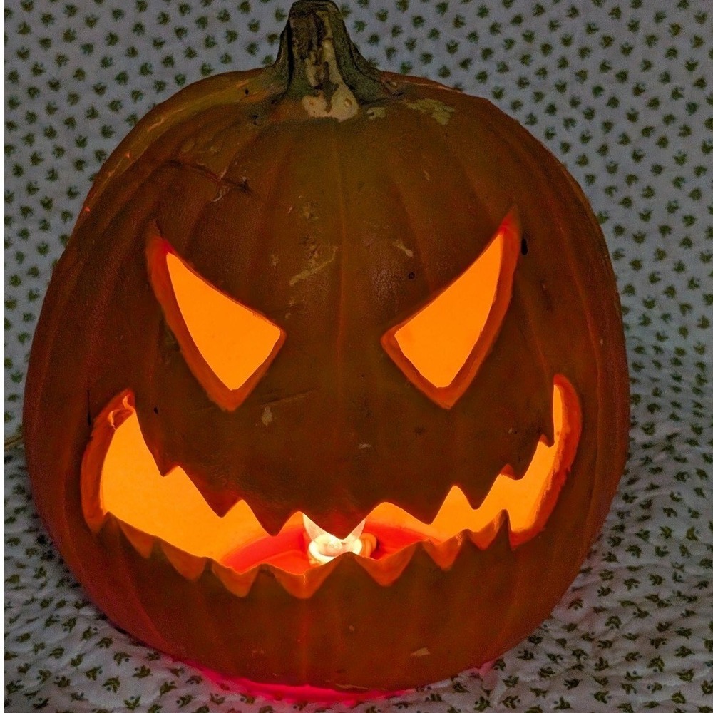 Vintage 1995 Trendmasters Foam Pumpkin Jack O Lantern Light Up Blow Mold Decor
